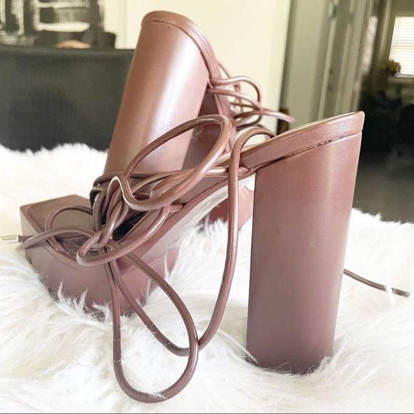 PUBLIC DESIRE | Y2K Chunky Strappy Platform Heels Sandals  Color Brown size 9 - Picture 9 of 12